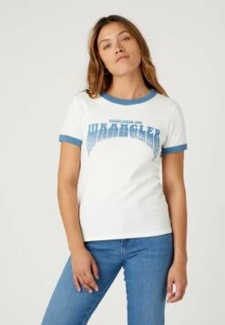 Wrangler RINGER TEE - T-Shirt Print - Worn White